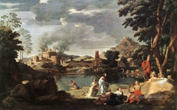 Klassische Kunst - Landschaft mit Orpheus und Euridice klassische Maler Nicolas Poussin